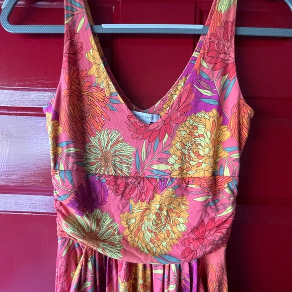 🔥Tabitha Webb Floral Soft RETRO FLORAL MOD 1960’s style Maxi Dress Pockets S - Picture 4 of 5